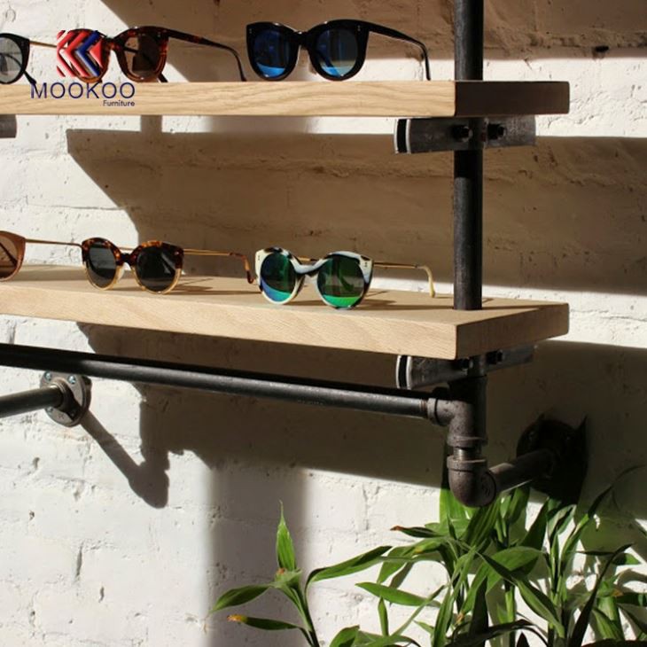 Metal And Wood Glasses Eyewear Shelf Display Design