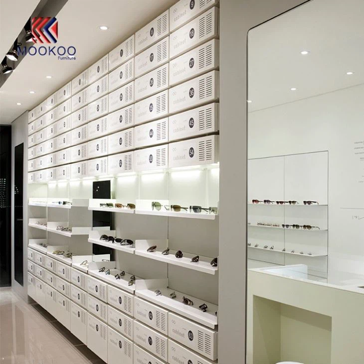 Mdf Coated Paint White Eyeglasses Cabinet Showcase Design