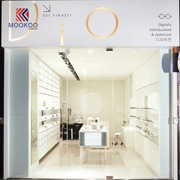 Mdf Coated Paint White Eyeglasses Cabinet Showcase Design