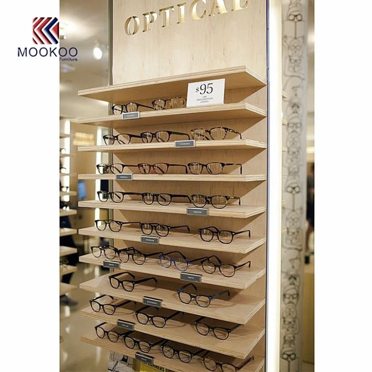 Eyeglasses Wooden Wall Mounted Eyewear Display Design